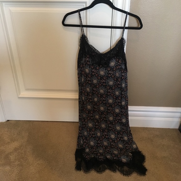 Irene’s Story: Blue Patterned Dress w/ Lace Hem - Picture 1 of 4